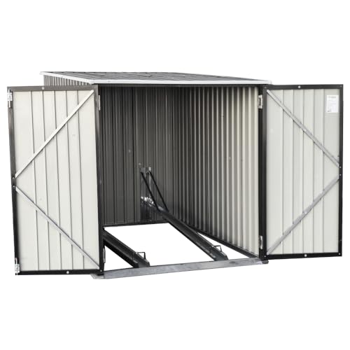 Panana Garden Storage Shed Bike Metal Pent Tool Shed House Galvanized Steel 2 Removable Gravity Locking Racks Can Put 2 Bicycles