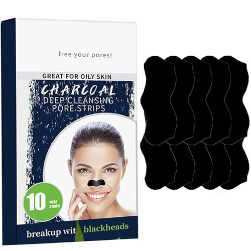 Tiras Nasales De Eliminación De Puntos Negros (10 PCS), Blackhead Nose Strips Limpiar Los Poros con Carbón Activado, Para hombres y mujeres, Negro