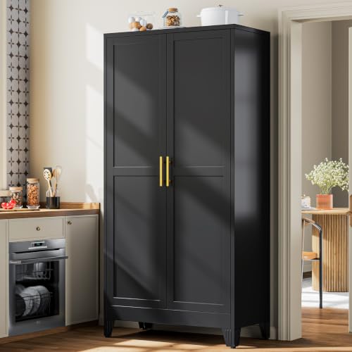Image of PAOFIN Metal 79 inch Kitchen Pantry Cabinet, Pantry Storage Cabinet with Doors and 5 Adjustable Shelves, Freestanding Cupboard Kitchen Cabinet,Tall Cabinet for Living room,Pantry, Bathroom,Kitchen (Black)
