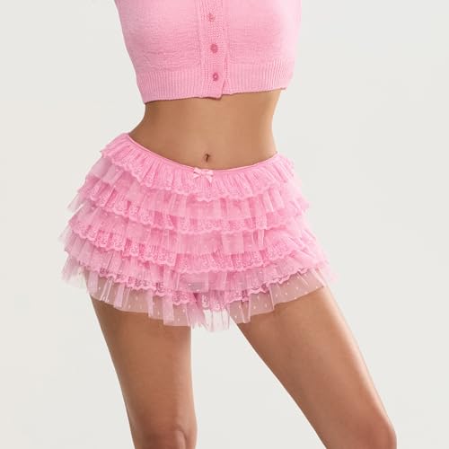 Image of NUFIWI Women Lolita Bloomers Ruffle Shorts Lace Cute Pumpkin Pants Sexy Boyshorts Layered Y2k Mini Shorts Pettipants