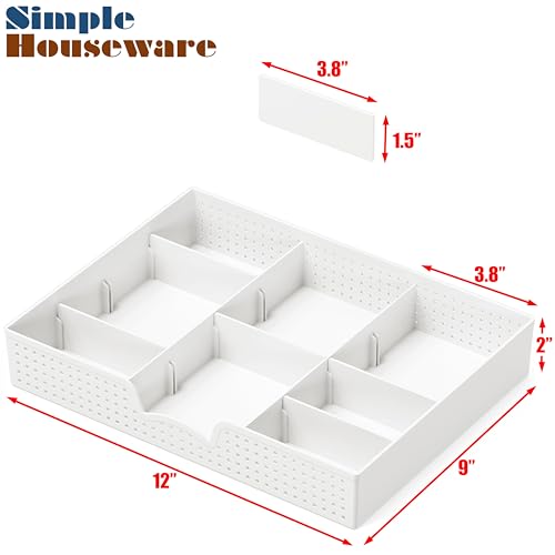 Simple Houseware Drawer Organizer Tray with 9 Adjustable Compartments, White - Image 4
