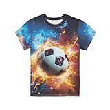 Freewander Soccer Boys Shirts Size 3-4 Kids Crewneck Summer Tops Graphic Athletic Tees Lightweight Active Clothes Casual Outdoor Outfits Preppy Clothes