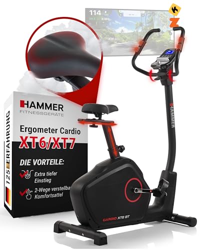 HAMMER 4862 Ergometer Cardio XT6 BT, leises Fitnessfahrrad mit tiefem Einstieg und...