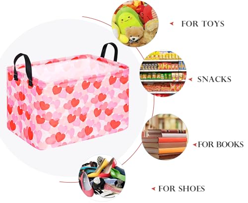 Image of Valentine's Heart Storage Basket Gift Laundry Bins Collapsible Storage Baskets Box Laundry Nursery Hamper for Home and Office Decoration with Handles