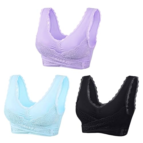 Gratis frakt, behå, bekväm korsett-BH med växelvis spets och sidoknappar, smal formande bh t-shirt damer, Pp1-4, XL