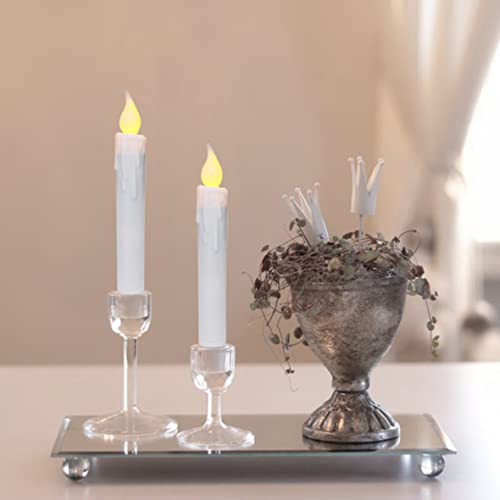 Cvhomedeco. Flickering Taper Candles Led Drip Flameless Candles, Battery Operated With Timer, White, 6-3/4 Inch, Set Of 2 #TOP1
