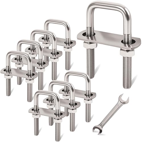 Image of 8 Pcs M10 Square U Bolts 1-1 /2 Inch Wide, 3 /8 inch x 1-1 /2 inchW x 3-3 /8 inchL | 304 Stainless U Bolt Heavy Duty with Nuts,Bolt Plate and Washers,Square U Bolts 1.5 Inch Wide,Metric bolts