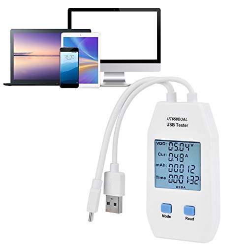 Image of USB Meter, Digital LCD Display Voltmeter Ammeter Detector Power Tester Multimeter for Measuring Voltage, Current, Capacity, Energy, Resistance, Capacitance(UT658 Dual)