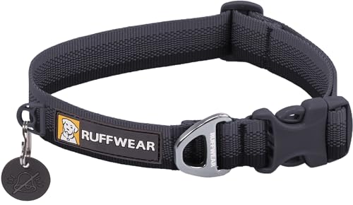 Ruffwear Front Range-Halsband, Hundehalsband mit V-Ring, längenverstellbares Haustier-Hundehalsband, bequemer weicher Stoff, Haustierhalsband mit Hundeleinen-Befestigungsring, Basalt Gray 14'-20'
