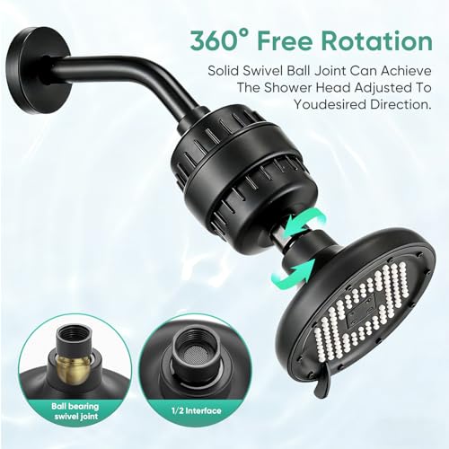Cabezal de Ducha - 5 Modos con Filtro de Alta Presión, 15 Etapas para Agua Dura, Fácil Limpieza y Ajustable - Negro 5" miniatura 5