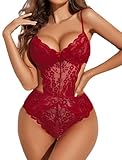 Avidlove Womens Lingeries Lace Body Suits Women Sexy Teddy Lingerie Valentines Day (Wine Red,S)