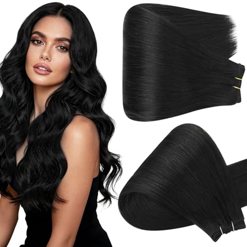 Image of Full Shine Sew In Hair Extensions Real Human Hair 24 Inch 130G Jet Black