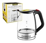 CARRERA Glas Wasserkocher [1,7L Füllvolumen] automatische Abschaltung – 2200W – mit LED – 360° Basisstation – verdicktes Glas – bis 100°C