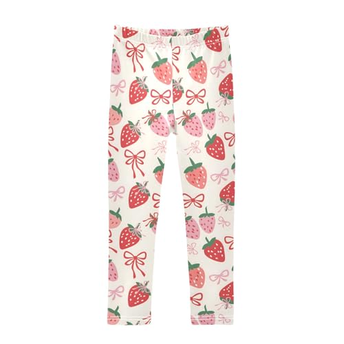 senya Girls Printed Leggings Yoga Pants Strawberry Lines Bow for Kids in 4t to 10 Years, 4T