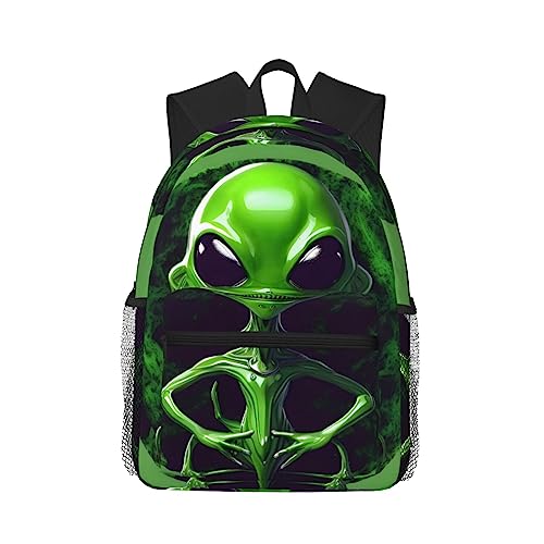 Sac à dos alien vert pour le campus style universitaire urbain avec compartiments