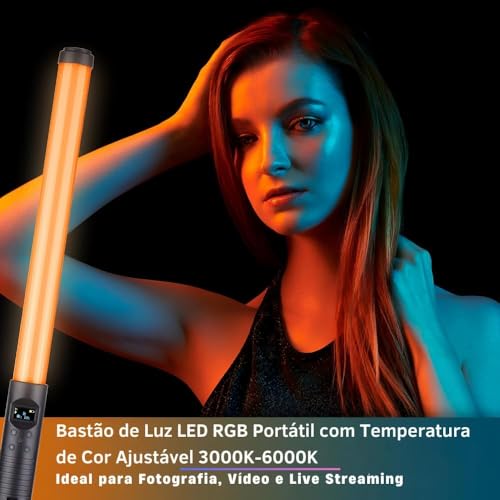 Bastão de Luz LED e Cores RGB Portátil - 9 Efeitos Reguláveis para Fotos Incríveis | Para Vlog, Foto