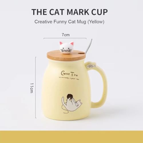 Image of Coffee Mug, Gift for Woman, Birthday Present for Girlfriend, Present for Wife Birthday, Mugs for Present, Holi Gifts, Panda Mug with Lid & Spoon (Yellow Good Time)