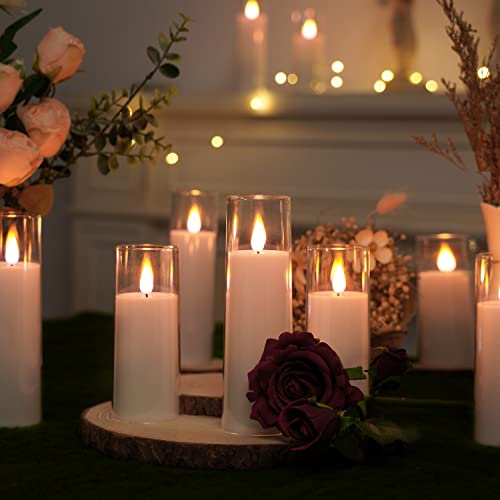 Amagic Magic Pure White Flameless Candles, Battery Operated Candles, Acrylic Flickering LED Pillar Candles with Remote Control and Timer, 3D Wick, Yellow and Blue Glow, D2.2 xH5.5 6.5" 7.5", Set of 9 by Amagic - Image 4