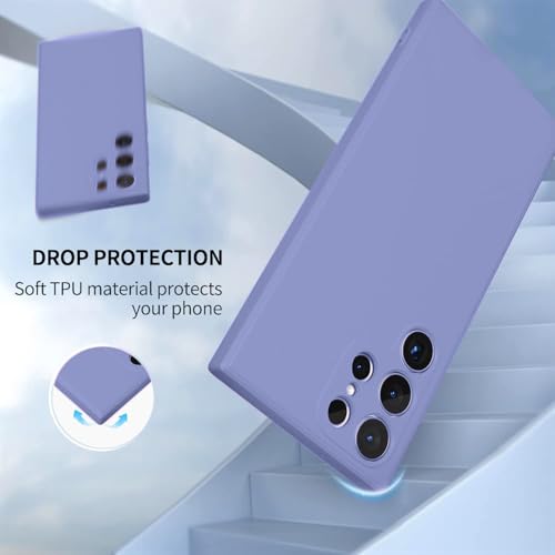 Image of Elzzi for Samsung Galaxy S23 Ultra Phone Case Liquid Silicone, Cute Thin Slim Soft Rubber TPU Plain Smooth Gel Back Cover for Women Girl Men, Matte Solid Protective & Shockproof Bumper Lavender Gray