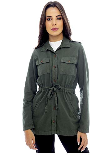 Parka Verde Militar Feminina Sarja Sob com Bolsos