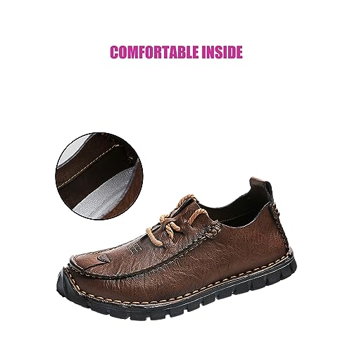 Men's Stylish Hand Stitched Leather Loafers Slip On Comfortable Soft Sole Moccasin Boat Shoes Stylish Casual Driving Dress Flats for Business3