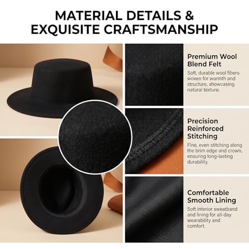 Image of Fedora Flat Hat Classic Wide Brim Cap Panama Style Jazz Hat for Wedding Party Talent Performance Xmas Gift Unisex