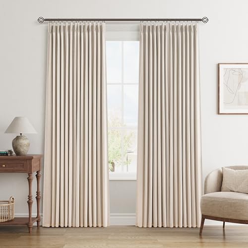 Naturoom 100% Blackout Pinch Pleated Linen Curtains 84 Inches Long