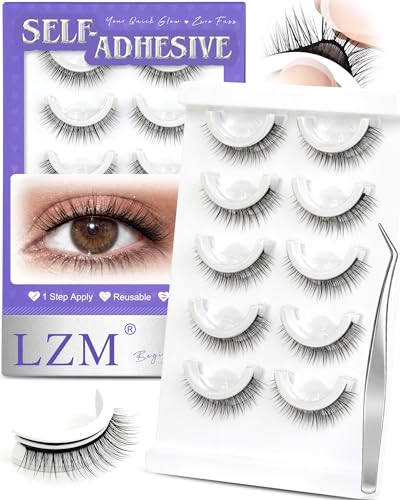 LZM Self Adhesive Eyelashes Preglued Glueless No Glue Needed, Easy Lashes for Beginners, 10mm...
