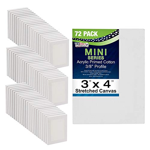 U.S. Art Supply 3x4 Mini Canvases for Painting, 72 Pack Bulk Small Stretched Artist Canvas Professional Primed - Ideal for Arts & Crafts