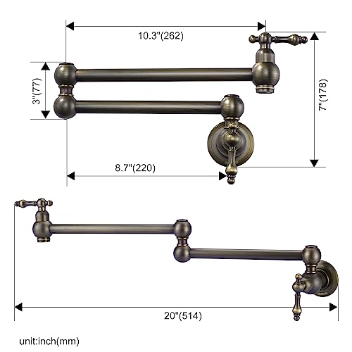 Wowow 2311100FB Pot Filler Faucet Antique Bronze Stove Faucet, Wowow Solid Brass Kitchen Sink Pot Filler Faucet Wall Mount Folding Faucet thumb #5