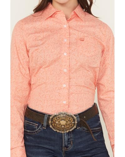 Cinch Western Shirt Womens L/S Paisley Stretch Coral MSW91642413