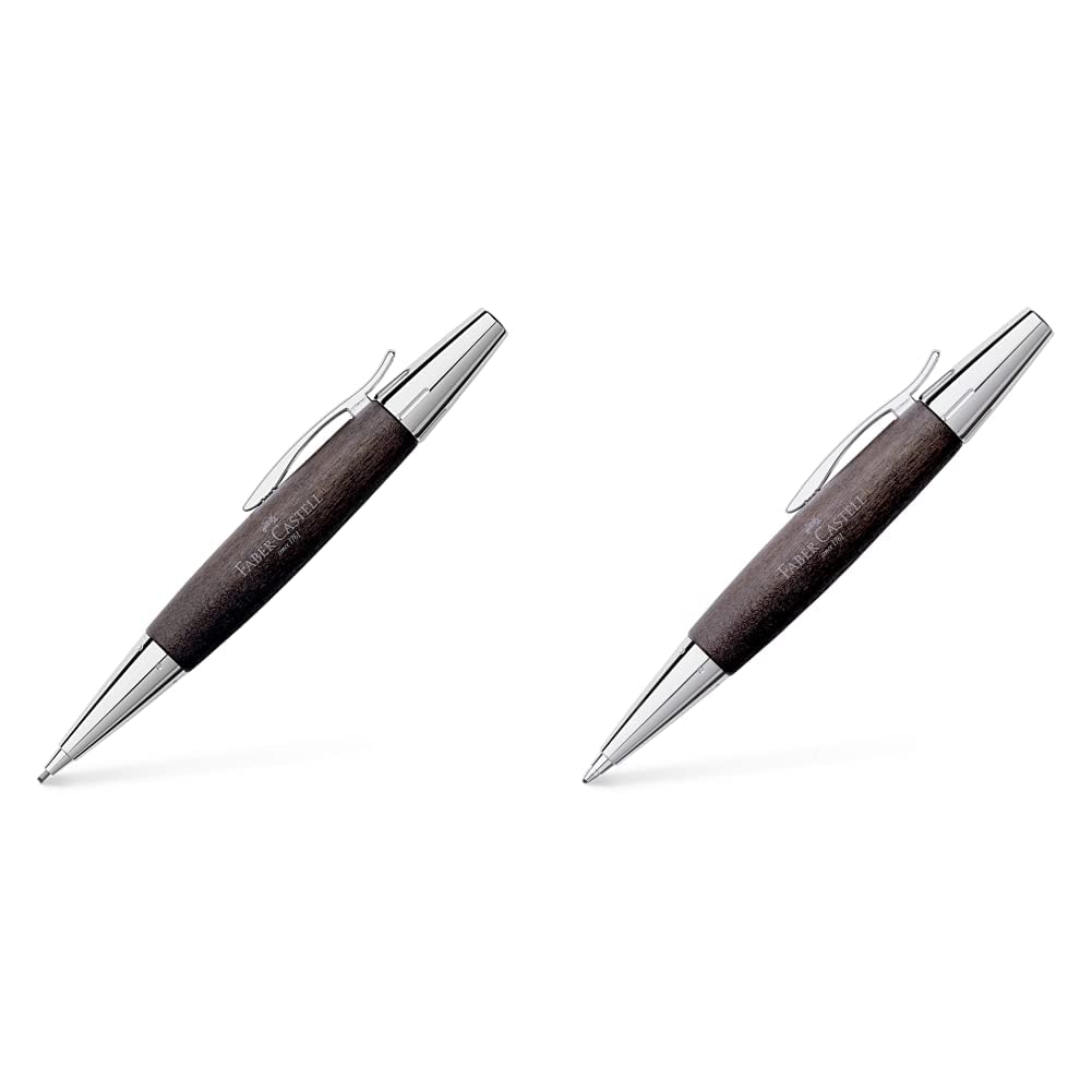 Faber-Castell 138383 Portamine e-motion chrome woodin legno di pero nero 148383 Penna a sfera e-motion chrome, legno di pero nero
