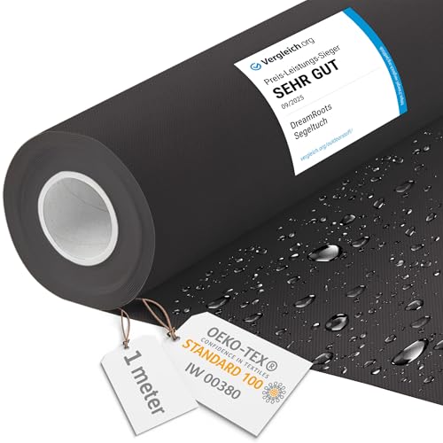 DreamRoots Tela impermeable por metros 600D 220g/m   Tela para tapizar sillas, cojines, sofas   Lona impermeable exterior 160 cm ancho Black 1M