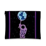 Bolsa de maquillaje de astronauta, bolsa de viaje con temática espacial para mujeres, organizador portátil de lona con cremallera, lindo para festivales y fiestas, Black, 7x9 Inch, Astronauta