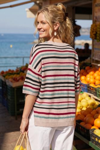 Image of Arach&Cloz Women's Wool Blend Elbow Sleeve Summer Oversized Casual Sweater | Versatile, Fall Layering Soft, Anti-pilling