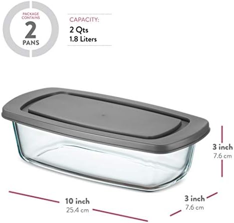 YH Goods Loaf Tin - 2 Pack Glass Baking Dish with Airtight Lids for Baking Bread, Brownies, Cakes, Ice Cream, Lasagna, Pasta & Terrine
