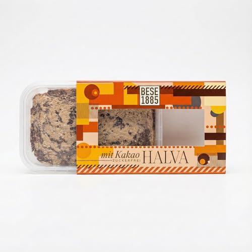 Halva de Sésamo Sin Azúcar con Extracto de Dátil 227g – Dulce Turco Natural con 60% Tahini – Sin Gluten, Sin Glucosa y Sin Aceite de Palma – [Sabor: Natural/Cacao/Pistacho] (Cacao (Sin Azúcar))