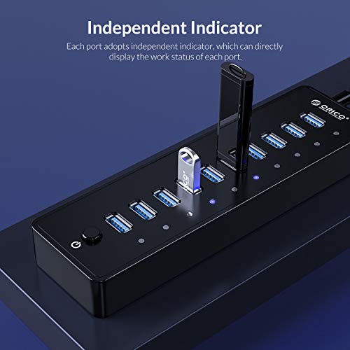 10 Portes Hub USB 3.0 con Interruttore di Alimentazione e Adattatore di Alimentazione 45W (12V4A), Hub Dati a 5 Gbps di Alta Velocità per PC Desktop Computer Notebook MacBook iMac - Hub USB - Immagine 3
