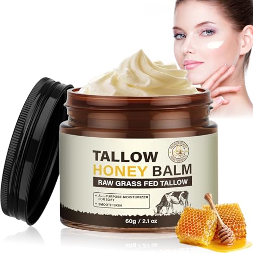 Ledeak Beef Tallow Honey Face Cream, 60g Moisturiser Face Skin Care for All Skin Type, Natural Organic Beef Tallow Whipped Balm, Hydrating Nourishing Face Body Cream for Men and Women