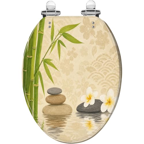 Round Vintage Zen-Spa White-Lotus Teal-Water Resin Toilet Seat(Pattern5 V)