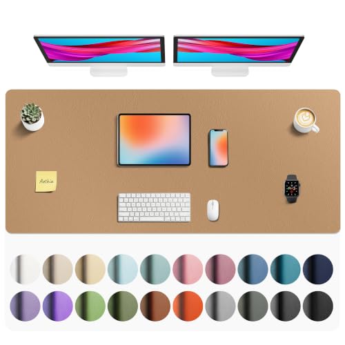Image of Aothia Faux Leather Desk Mat Mouse Pad, 55 inch x 24 inch, Khaki