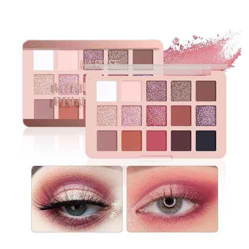Eyeshadow Pink Eye shadow Palette, Make-Up Palettes Shimmer Glitter Matte Shadows Pallets for Women, 15 Color Pink Brown Natural Long Lasting Highly Pigmented Eyeshadow Palette - Image 7