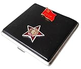 Pitillera de metal y piel sintética de color negro para 20 cigarrillos con símbolos de la antigua Unión Soviética CCCP.