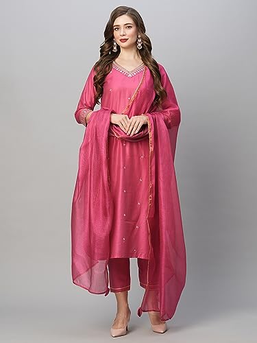 GoSriKi Women's Cotton Blend Floral Straight Kurta with Pant & Dupatta - Image 8