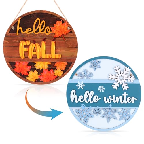 Bucherry Two Sided Fall Winter Door Sign Thickened Wooden Reversible