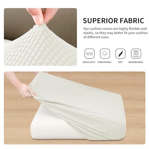 Image of Easy-Going Stretch 3 Pieces Oversized Couch Cushion Cover for Sofa Seat | Furniture Protector Sofa slipcover for 3 Cushion Couch Washable Soft with Elastic Bottom Cream