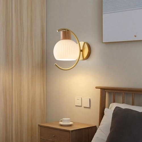 Lámpara de pared de madera E14 aplique de pared dorado para decoración interior del baño 2