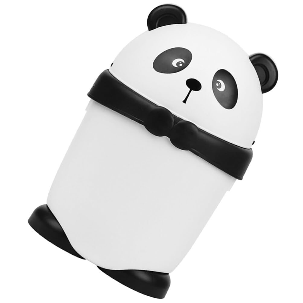 Luxshiny Niedlicher Mülleimer in Pandaform aus Pp mit Klappdeckel Moderner und Rustikaler Stil für Büro und Zuhause Kompakter Abfalleimer fürs Schlafzimmer