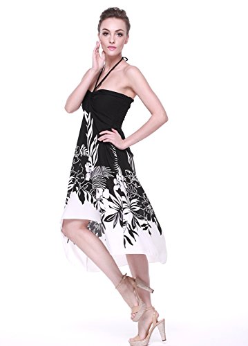 Image of Women's Hawaiian Luau Halter Dress in Signature Prints | Sleeveless halter dress, high-low hem; Hawaiian floral print; soft rayon, machine washable; luau, beach, cruise, party