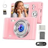 Digital Camera 4K for Kids: 48MP Pink Camera for Teens Photography - Christmas Birthday Gifts for Girls - 16X Zoom Shoot for Vlogging - Compact Camera for 6 7 8 9 10 Years Old- Toys for Toddler